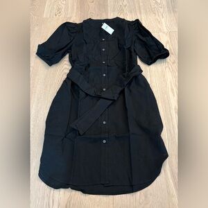GAP Black Button-Front Midi Shirt Dress with Self Tie Belt